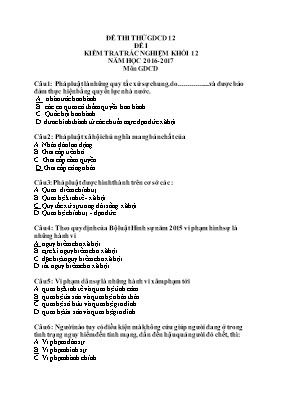 Bộ đề kiểm tra môn Giáo dục công dân lớp 12 (Có đáp án) - Năm học 2016-2017